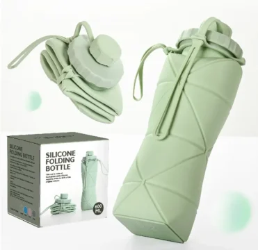 Reusable water bottle with flip lid and carry strap for daily use